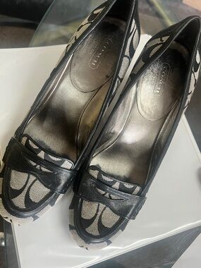 Coach Black and Cream Signature Penny Loafers